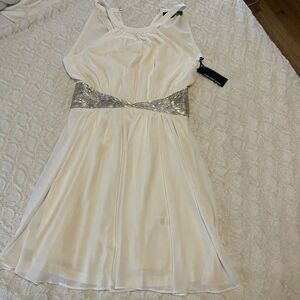 NWT White Lulu's Halter‎ Beaded Semiformal Shirt Dress Sleeveless Small S